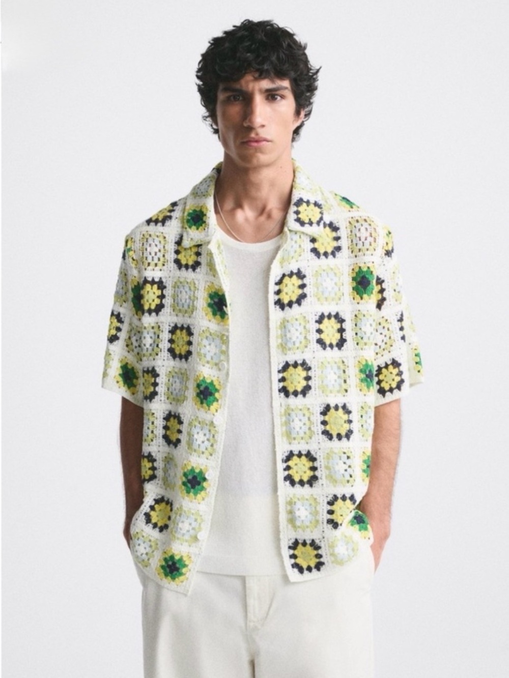 ZARA MEN Short-Sleeve Crochet Patchwork Shirt Jacket - NEW W/ Tags sz XL